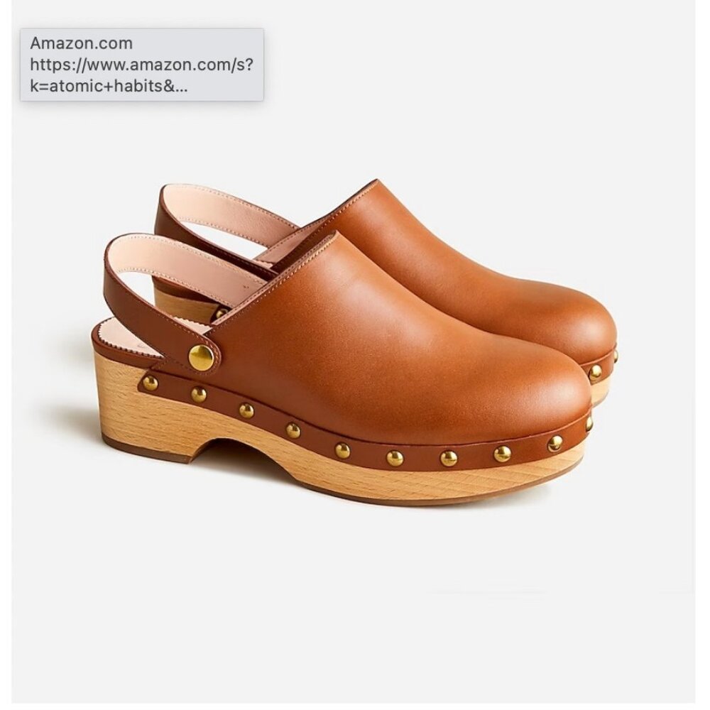 J.Crew $198 Convertible Leather Clogs Rich Oak Size 9.5 BA188